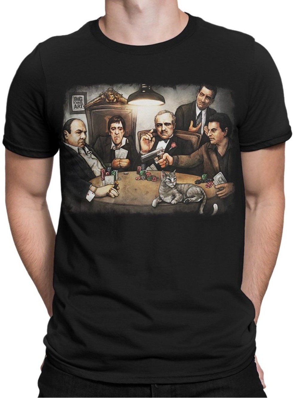 Big Chris Art XL Poker T-Shirt Black Short Sleeve Cotton Casual